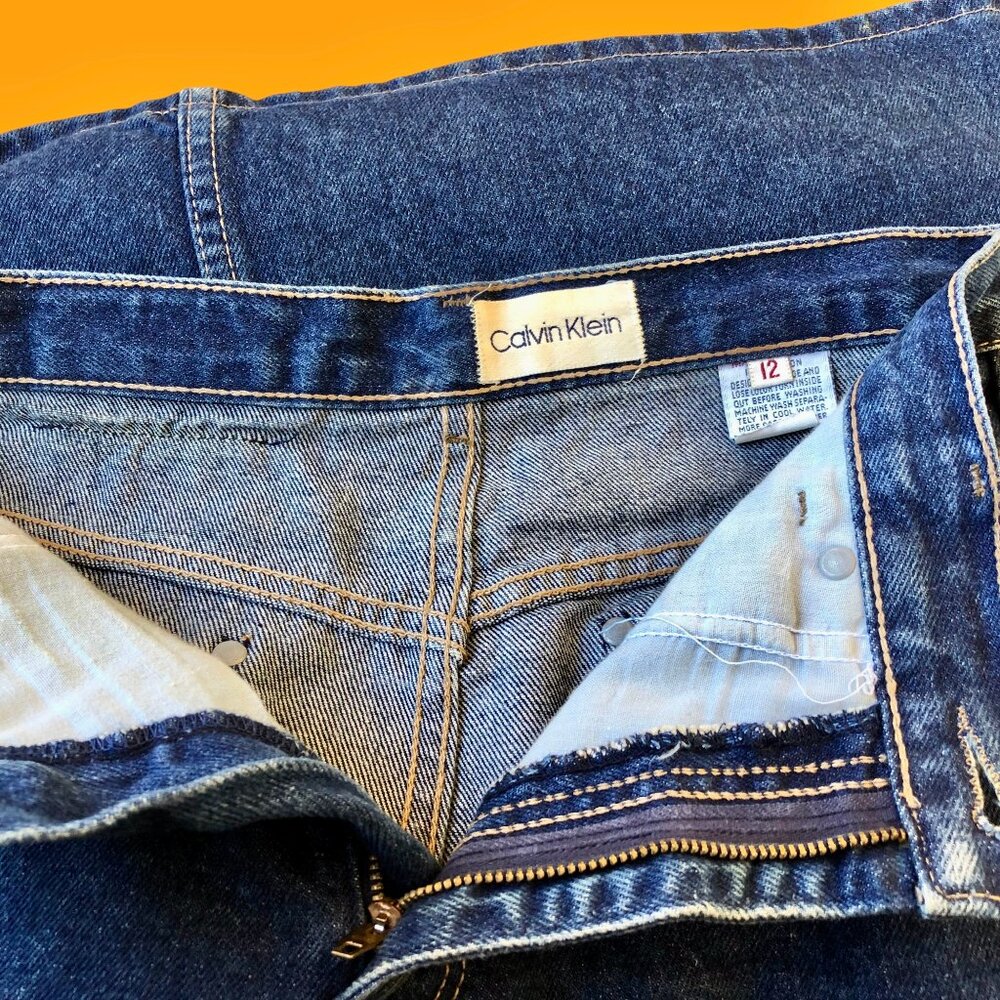 CALVIN KLEIN Vintage 80's Blue Denim Jean Skirt Made in USA - Picture 7 of 11